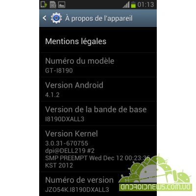 Samsung Galaxy S3 Mini   Android 4.1.2  