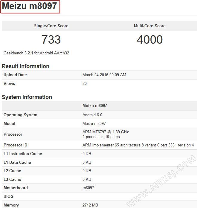 Meizu M8097  10- Helio X20    GeekBench