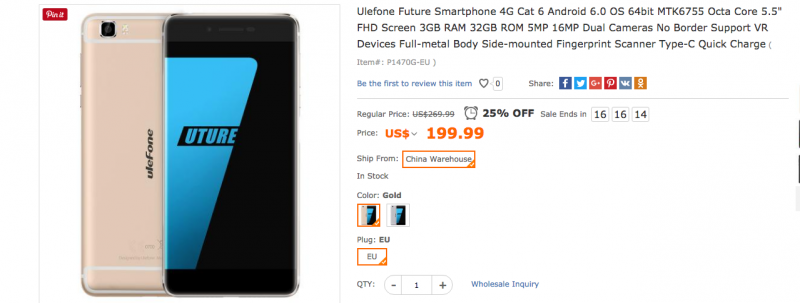   Ulefone Future   Tomtop.com   $199,99
