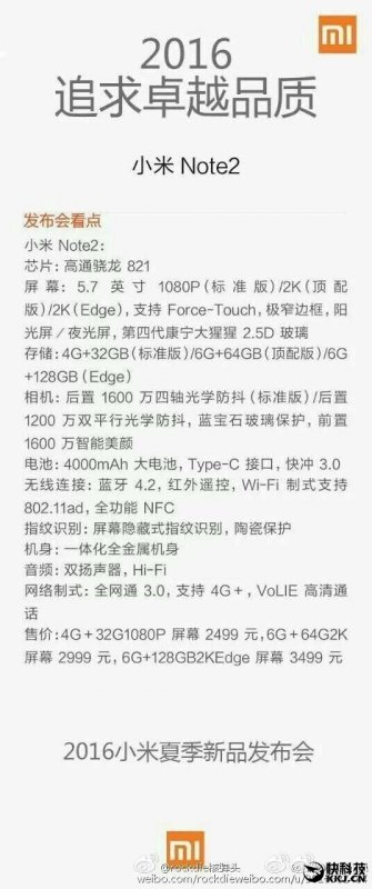 Xiaomi Mi Note 2: Snapdragon 821,     5,7- Super AMOLED...