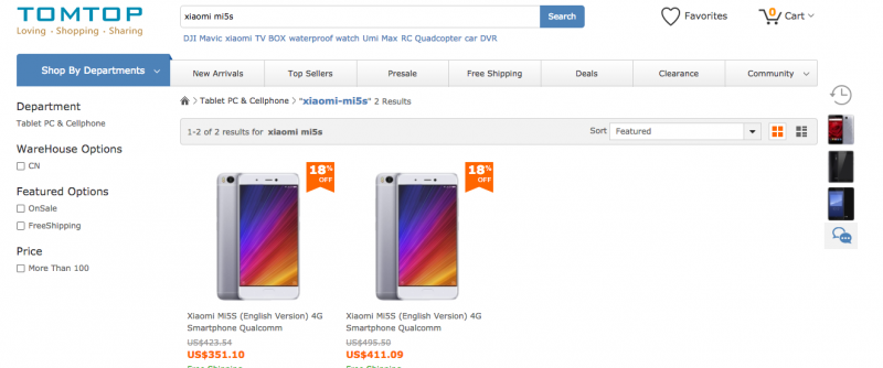Xiaomi Mi 5s    $20   Tomtop.com